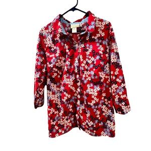 Alfred Dunner Woman 1X red, white and blue floral button up top